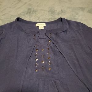Liz Claiborne Blue Tie Neck Shirt